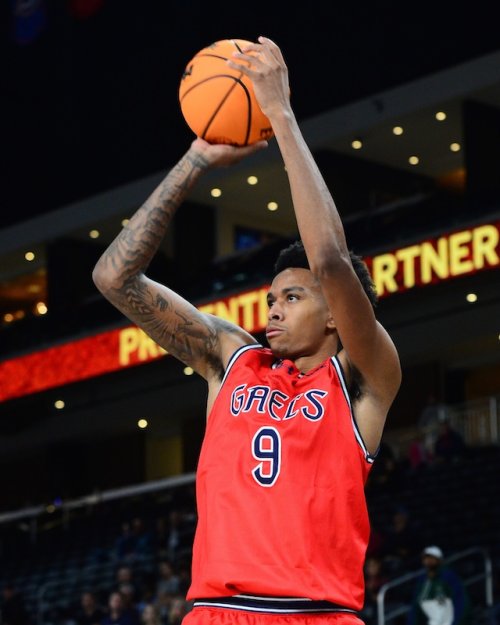 Men's basketball player Ashton Hardaway shoots against Arizona State in November 2024