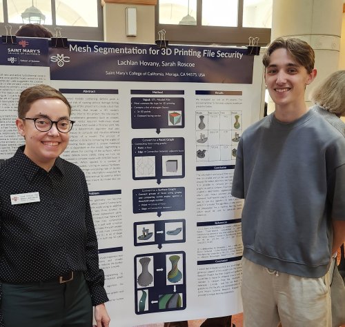 Sarah Roscoe and Lachlan Hovany in front of poster presentation