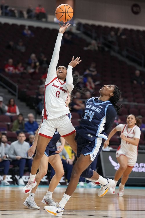 Basketball player Jada Hunter shoots against USD in 2026 WCC Tournament
