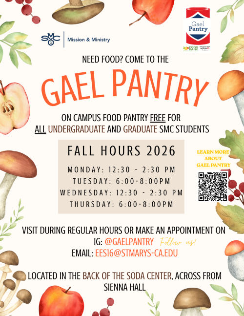 On campus food pantry free for all undergraduate and graduate students, located at the back of Soda center. Hours are Monday/Wednesday: 12:30- 2:30 pm, and Tuesday/Thursday: 6:00-8:00pm.