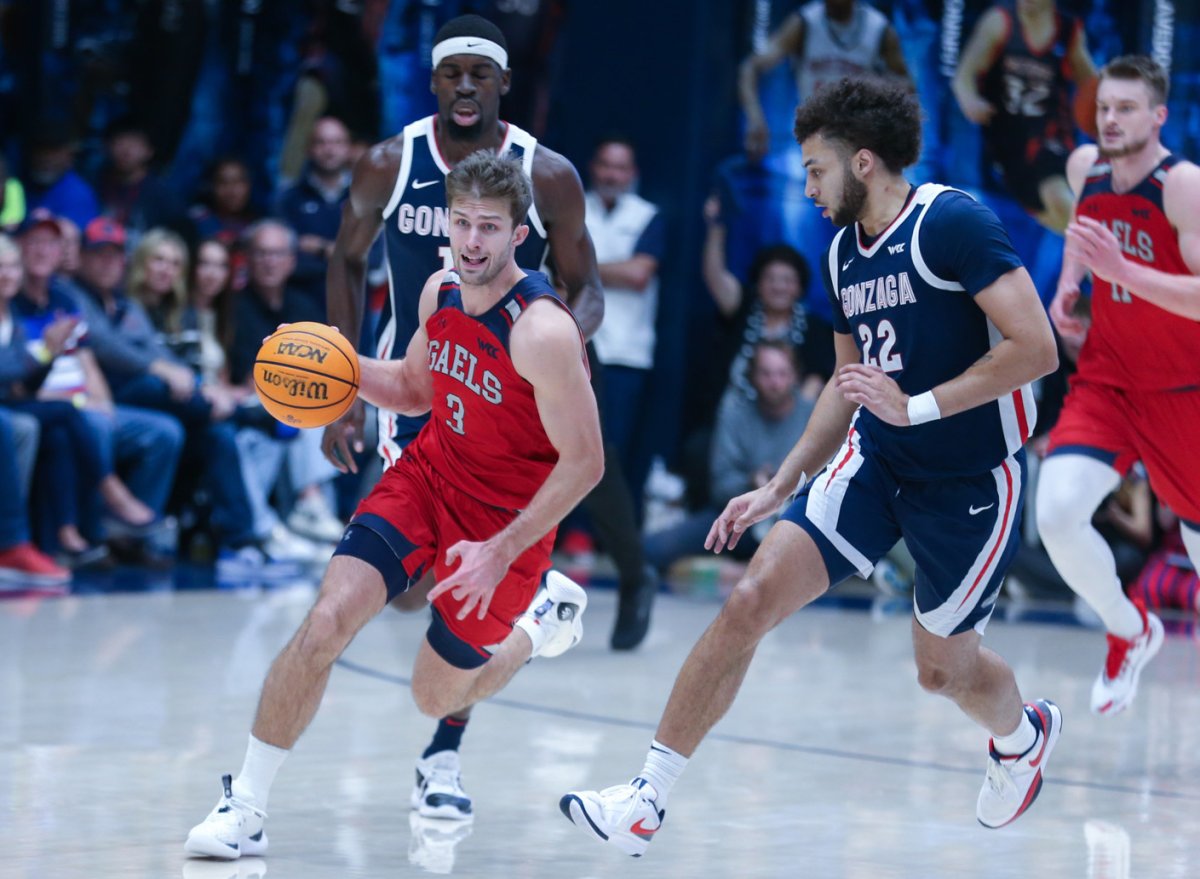 Augustas Marciulionis drives against Gonzaga in March 2024