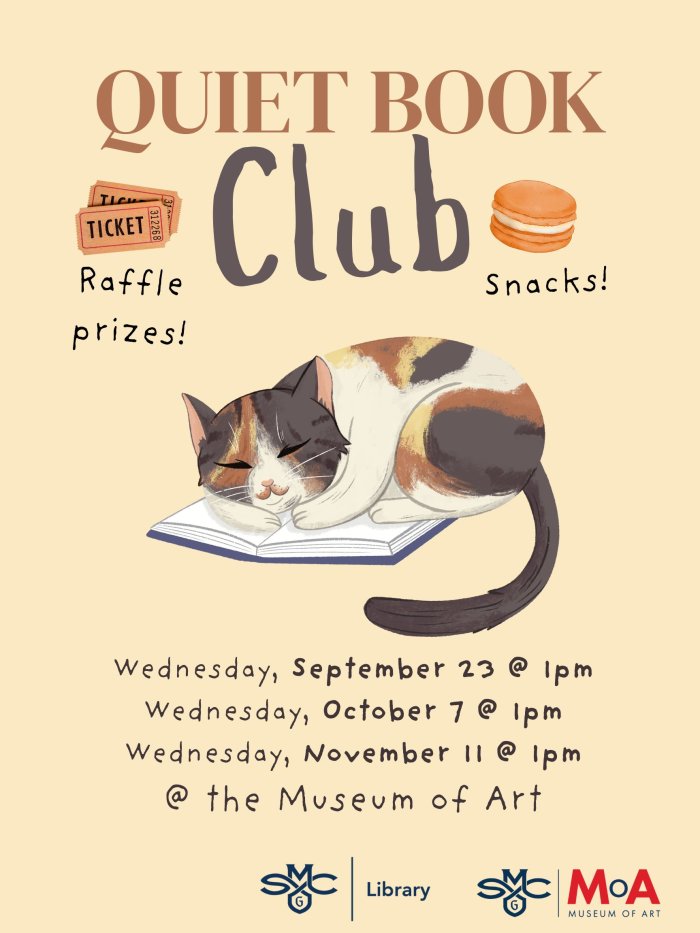 Poster of Quiet Book Club with a sleeping kitty on top of a book