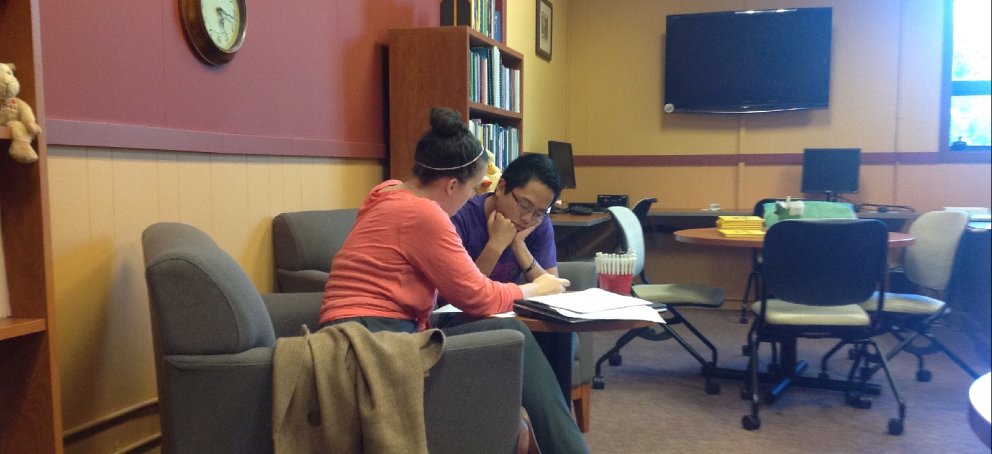 A Writing Adviser and a writer in a session in CWAC
