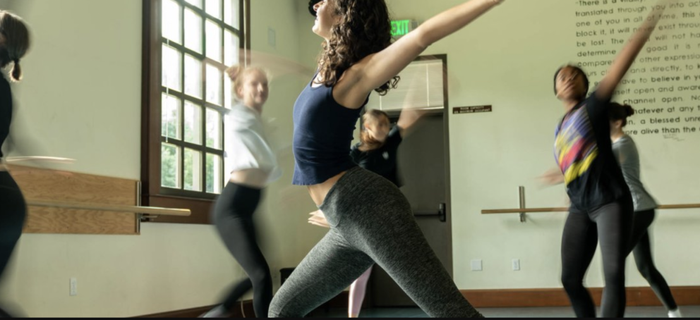 A group of people doing modern dance in the dance studio