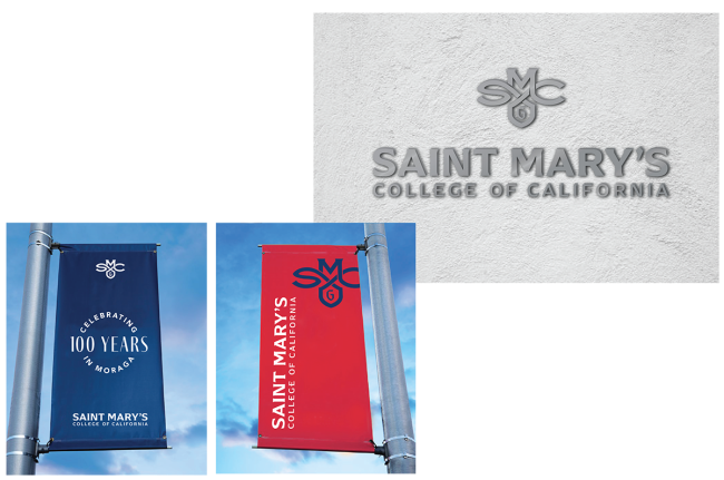Saint Mary's College plaque and 50 years banners