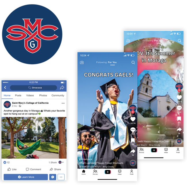 Saint Mary's Facebook Profile and stories showing commencement