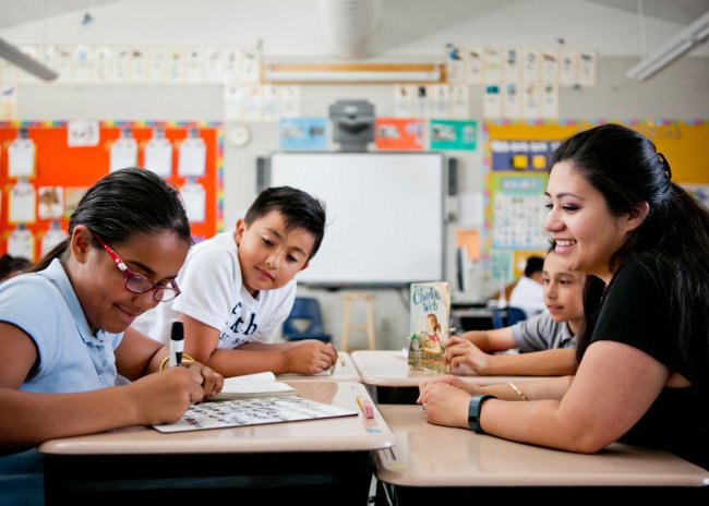 A college student in an elementary classroom