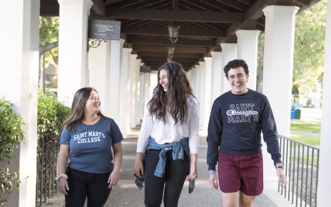 Saint Mary's SEBA Students walking around on campus