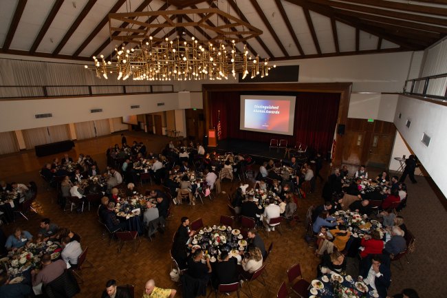 Overhead view of the Soda Center during the Alumni Awards Ceremony.