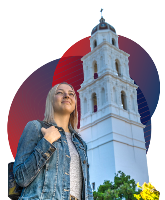 smc woman in front of chapel