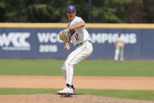 Pitcher Preston Howey winds up against Gonzaga, March 2024