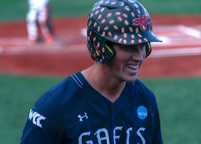 Baseball player Brian Duroff smiles after home run in NCAA tournament May 2025