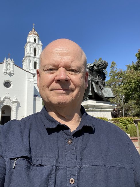 Self-image in front of chapel