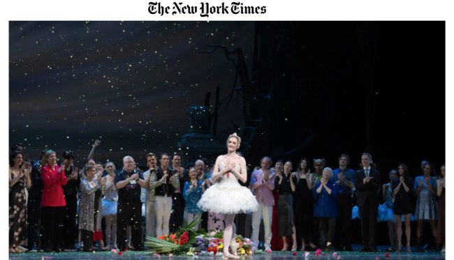 Gillian Murphy on stage with performers and NY Times logo above