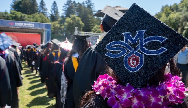 Mortarboard with SMC on it at 2026 Commencement