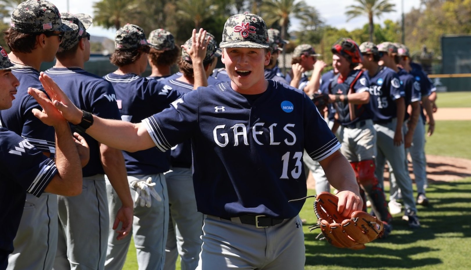 Gaels high-fiving at 2026 NCAA Baseball Regional