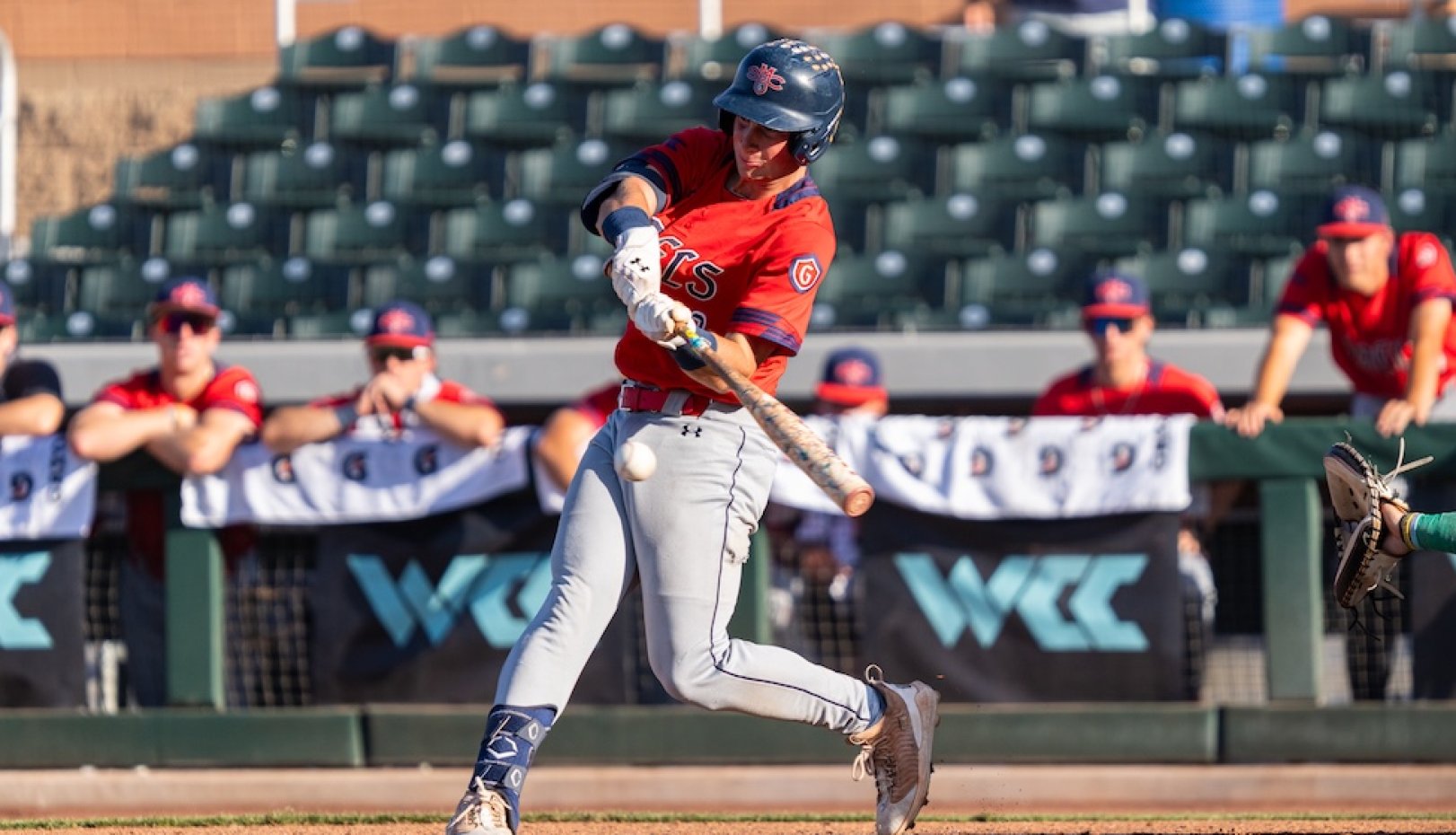 Baseball player bats against USF in 2026 WCC Championship