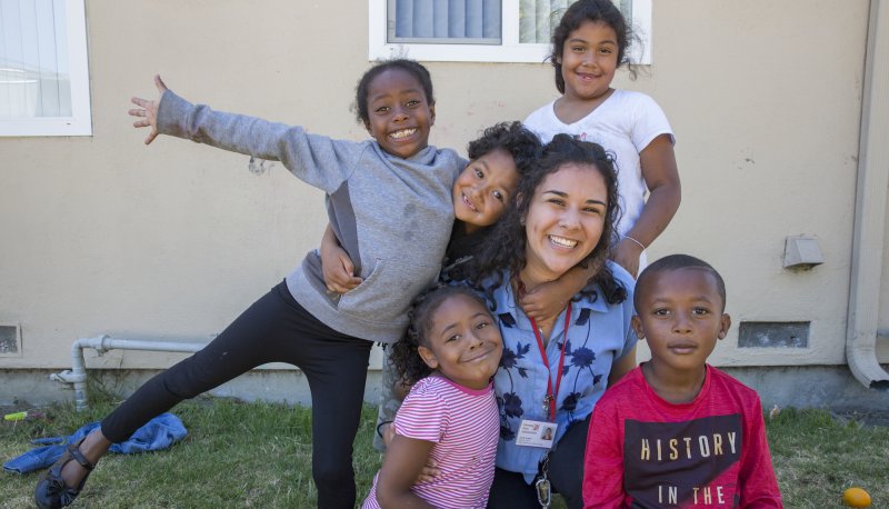 SMC Student Karla Anaya with students from De La Salle School