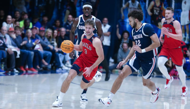 Augustas Marciulionis drives against Gonzaga in March 2024