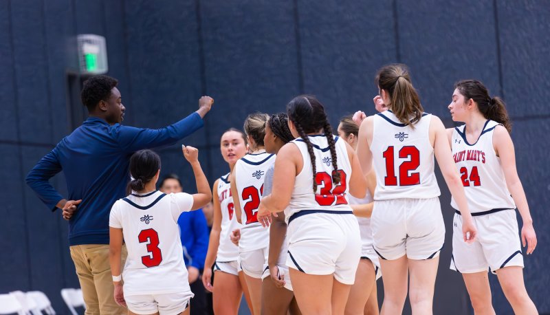 The newly established Women's Club Basketball team gathers together for an after game cheer at the Joseph L. Alioto Recreation Center on Feb 17, 2024 / Photo by Rebecca Harper