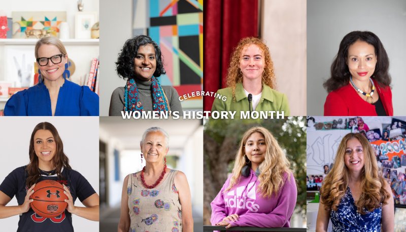 8 women from Saint Mary's community and text CELEBRATING WOMEN'S HISTORY MONTH