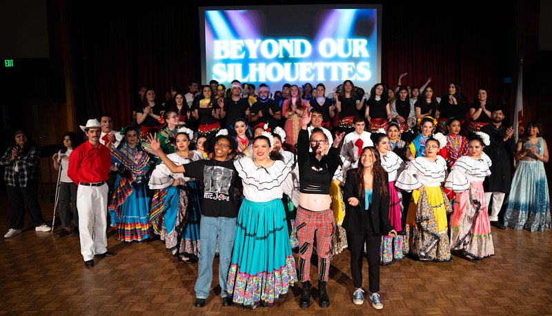 Students onstage for BEYOND OUR SILHOUETTES, the 2024 Intercultural Center Showcase
