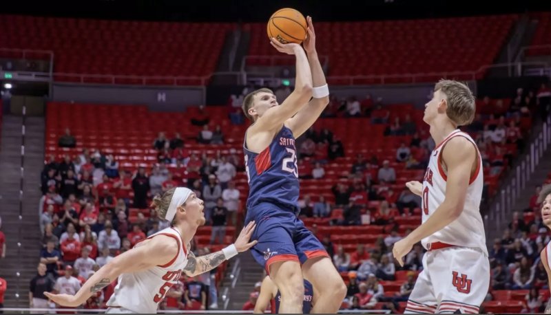 Men's Basketball player Paulius Murauskas shoots against Utah in December 2024