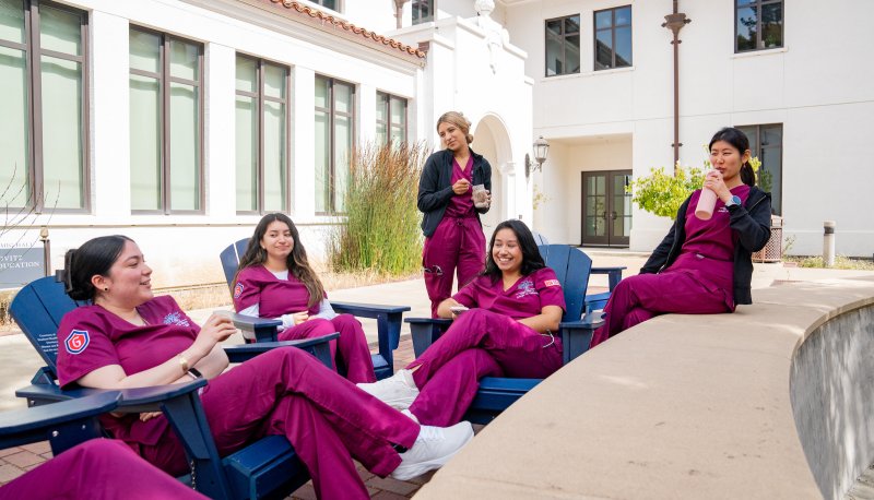 Nursing Students hanging out on campus