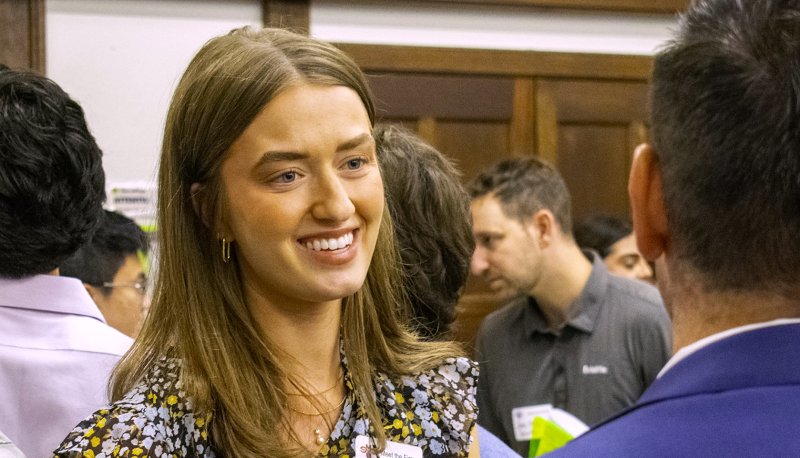 Emily Quimby '23 MS '24 at Meet the Firms event Fall 2025