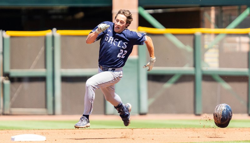 Baseball player Tanner Griffith running bases as SMC defeats Gonzaga at WCC Tournament 2026