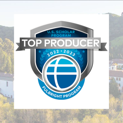 Fulbright Top Producer logo on top of Saint Mary's Campus