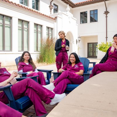 Nursing Students hanging out on campus