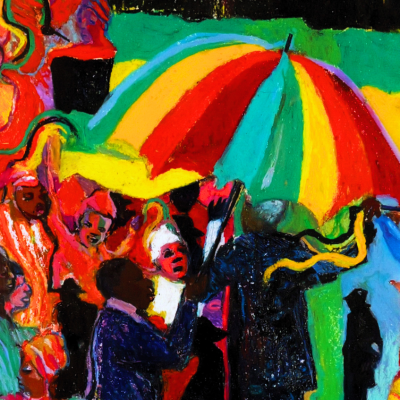 Close-up of painting by Hilda Robinson, "Mandela"