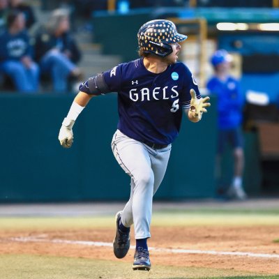 Baseball player Diego Castellanos runs after getting a hit against Cal Poly in 2026 NCAA Regional