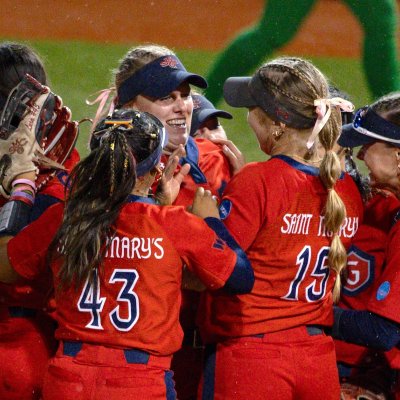 Six Softball players celebrate defeating Oregon in 2026 NCAA Regional
