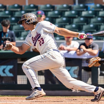 Baseball player Makoa Sniffen hits against Pacific in 2026 WCC Tournament