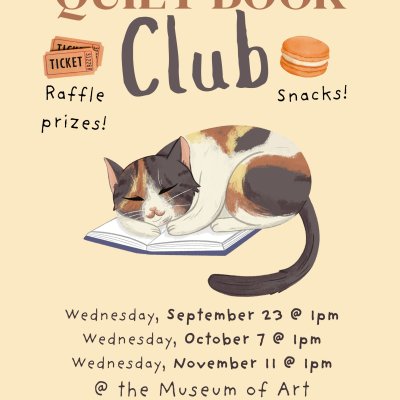 Poster of Quiet Book Club with a sleeping kitty on top of a book