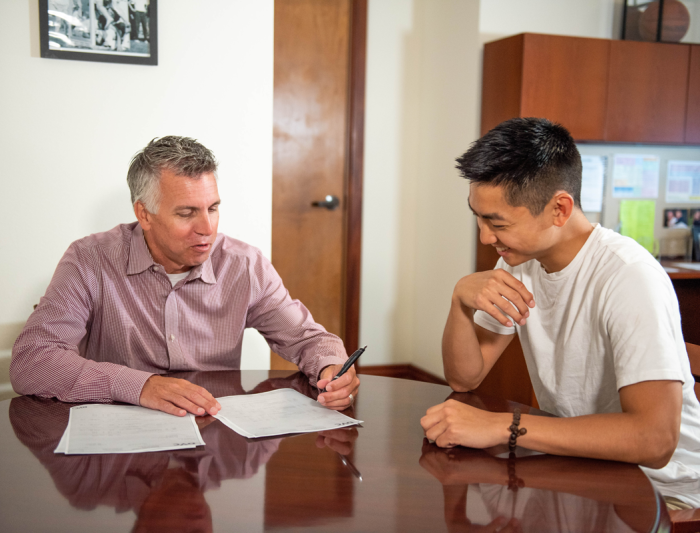 Undergraduate saint mary's college admissions counselor meeting with a student