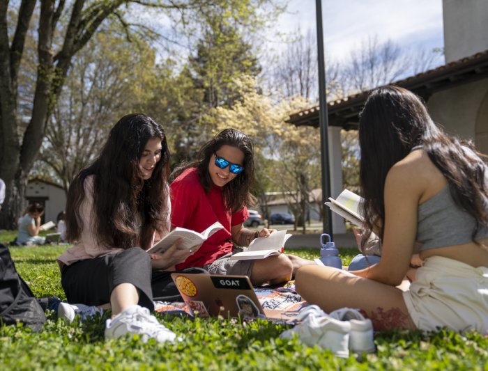 Students at Saint Mary's College studying outside
