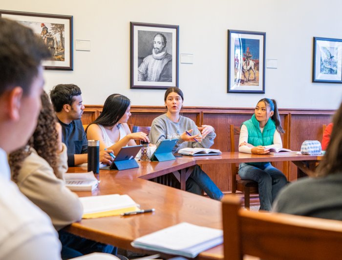 Students in a seminar classroom