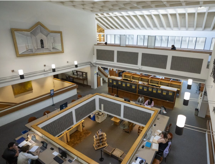 overhead view of the inside of the library