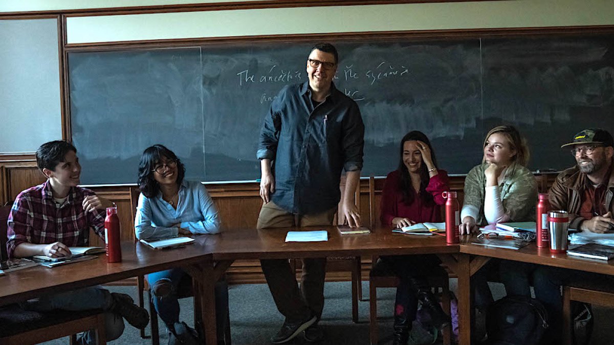 Writer Matthew Zapruder in the classroom with creative writing students